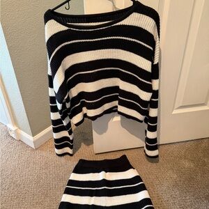 Black and White Striped Women's Skirt